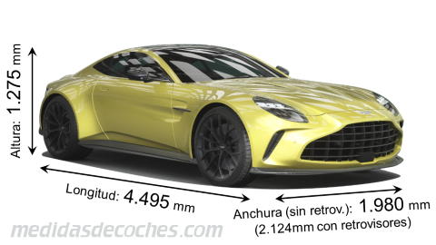 Medidas Aston-Martin Vantage 2024 con dimensiones de longitud, anchura y altura