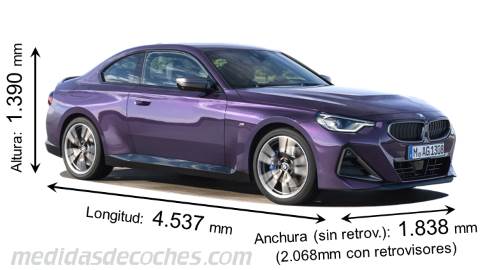 Medidas BMW Serie 2 Coupé 2022 con dimensiones de longitud, anchura y altura