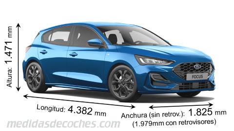 Medidas Ford Focus 2022 con dimensiones de longitud, anchura y altura
