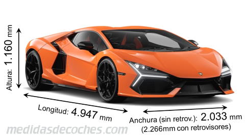 Medidas Lamborghini Revuelto 2024 con dimensiones de longitud, anchura y altura