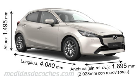 Medidas Mazda 2 2023 con dimensiones de longitud, anchura y altura