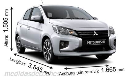 Medidas Mitsubishi Space Star 2020 con dimensiones de longitud, anchura y altura