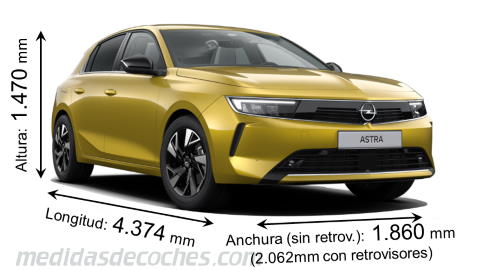 Medidas Opel Astra 2022 con dimensiones de longitud, anchura y altura