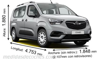 Medidas Opel Combo Life L2 2018 con dimensiones de longitud, anchura y altura