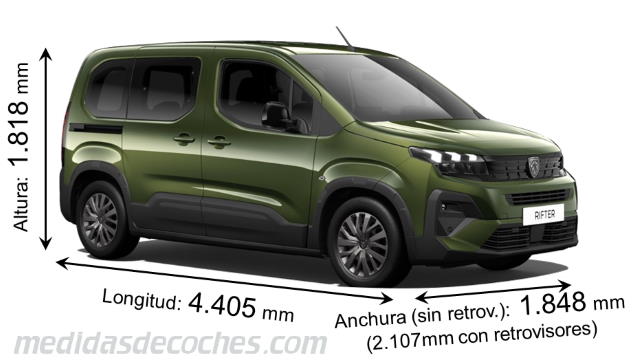 Medidas Peugeot Rifter 2024 con dimensiones de longitud, anchura y altura