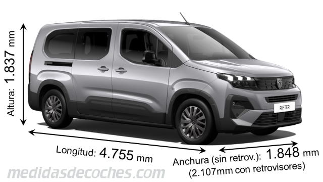Medidas Peugeot Rifter Larga 2024 con dimensiones de longitud, anchura y altura