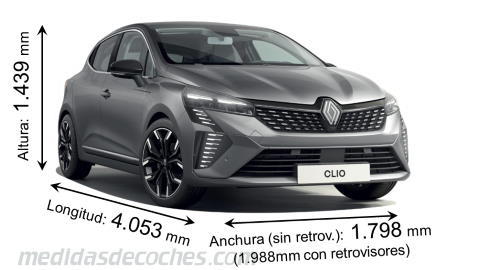 Medidas Renault Clio 2023 con dimensiones de longitud, anchura y altura