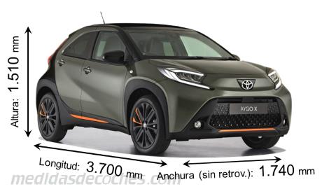 Medidas Toyota Aygo X 2022 con dimensiones de longitud, anchura y altura