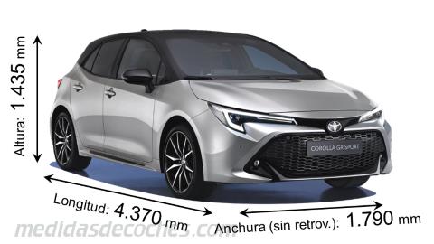Medidas Toyota Corolla 2023 con dimensiones de longitud, anchura y altura