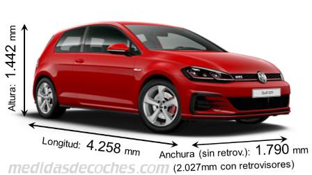 Dimensiones Volkswagen Golf GTI 2017 con longitud, anchura y altura