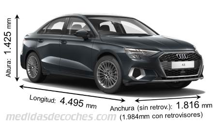 Medidas Audi A3 Sedan 2020 con dimensiones de longitud, anchura y altura