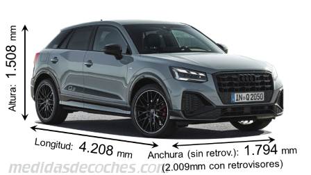 Medidas Audi Q2 2021 con dimensiones de longitud, anchura y altura