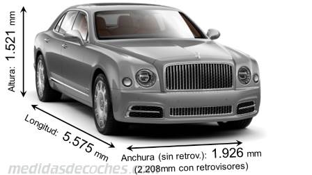 Medidas Bentley Mulsanne 2016 con dimensiones de longitud, anchura y altura