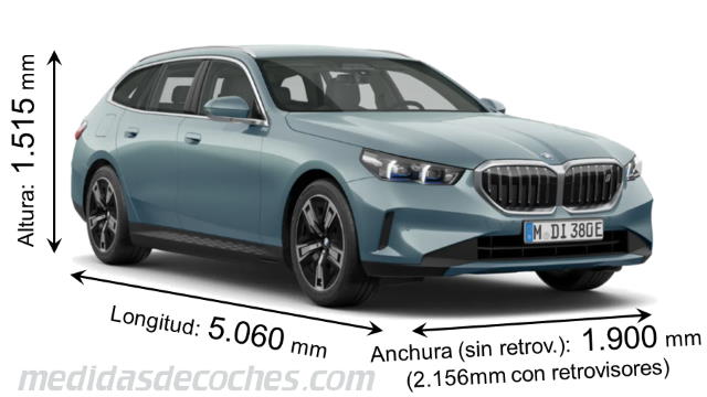 Medidas BMW i5 Touring 2024 con dimensiones de longitud, anchura y altura