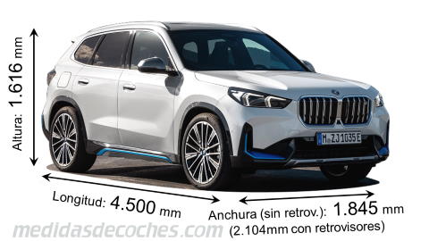 Medidas BMW iX1 2023 con dimensiones de longitud, anchura y altura