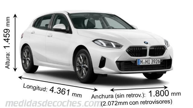 Medidas BMW Serie 1 2025 con dimensiones de longitud, anchura y altura