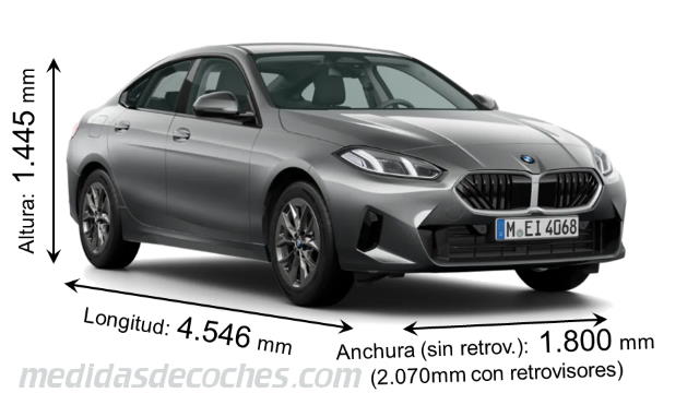 Medidas BMW Serie 2 Gran Coupé 2025 con dimensiones de longitud, anchura y altura