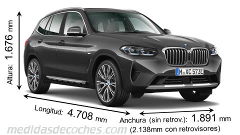 Medidas BMW X3 2022 con dimensiones de longitud, anchura y altura
