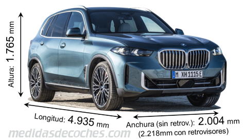 Medidas BMW X5 2023 con dimensiones de longitud, anchura y altura