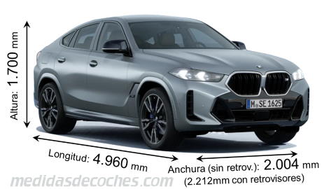 Medidas BMW X6 2023 con dimensiones de longitud, anchura y altura