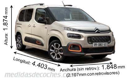 Medidas Citroen Berlingo M 2019 con dimensiones de longitud, anchura y altura