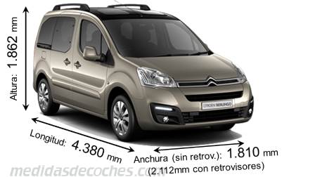 Medidas Citroen Berlingo Multispace 2015 con dimensiones de longitud, anchura y altura