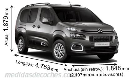 Medidas Citroen Berlingo XL 2019 con dimensiones de longitud, anchura y altura