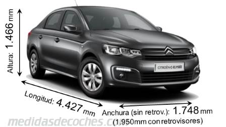 Medidas Citroen C-Elysée 2017 con dimensiones de longitud, anchura y altura