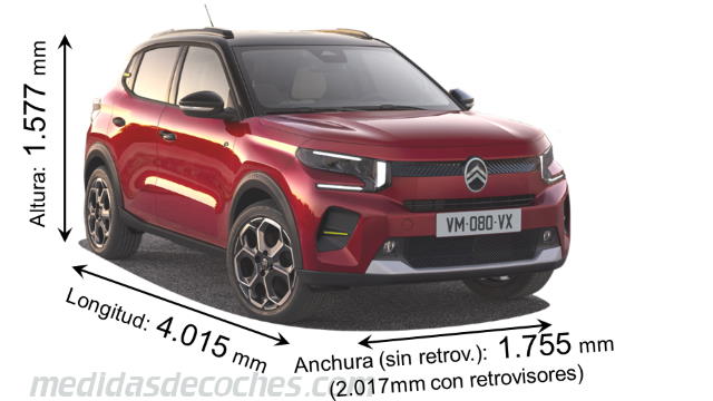 Medidas Citroen C3 2024 con dimensiones de longitud, anchura y altura