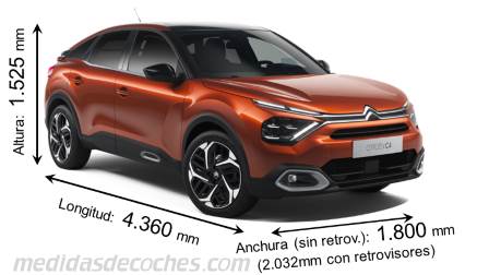 Medidas Citroen C4 2021 con dimensiones de longitud, anchura y altura