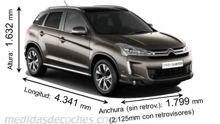 Medidas Citroen C4 Aircross 2012 con dimensiones de longitud, anchura y altura