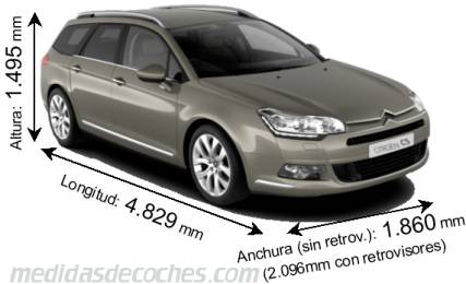Medidas Citroen C5 Tourer 2010 con dimensiones de longitud, anchura y altura