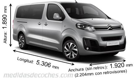 Medidas Citroen SpaceTourer XL 2016 con dimensiones de longitud, anchura y altura