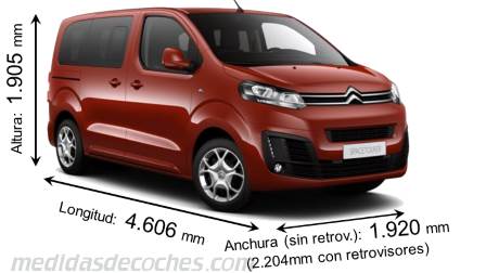 Medidas Citroen SpaceTourer XS 2016 con dimensiones de longitud, anchura y altura