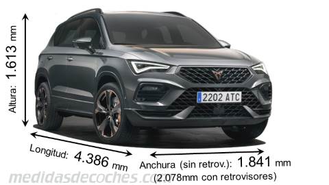 Medidas CUPRA Ateca 2020 con dimensiones de longitud, anchura y altura