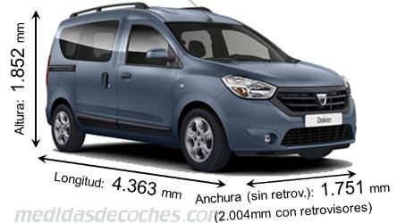 Medidas Dacia Dokker 2013 con dimensiones de longitud, anchura y altura