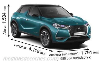 Medidas DS DS3 Crossback 2019 con dimensiones de longitud, anchura y altura