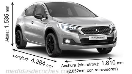 Medidas DS DS4 Crossback 2016 con dimensiones de longitud, anchura y altura