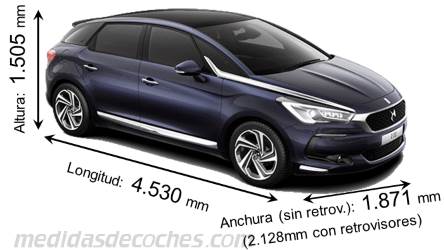 Medidas DS DS5 2015 con dimensiones de longitud, anchura y altura