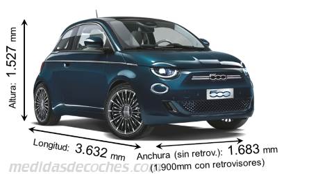 Medidas Fiat 500 2020 con dimensiones de longitud, anchura y altura