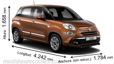 Medidas Fiat 500L 2017 con dimensiones de longitud, anchura y altura