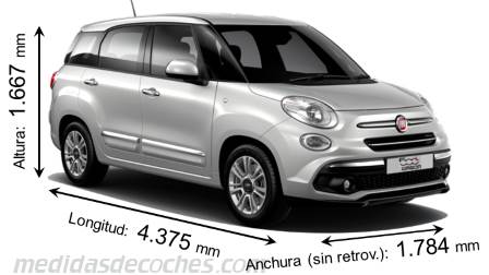 Medidas Fiat 500L Wagon 2017 con dimensiones de longitud, anchura y altura