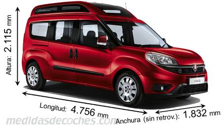 Medidas Fiat Doblò Maxi XL 2015 con dimensiones de longitud, anchura y altura
