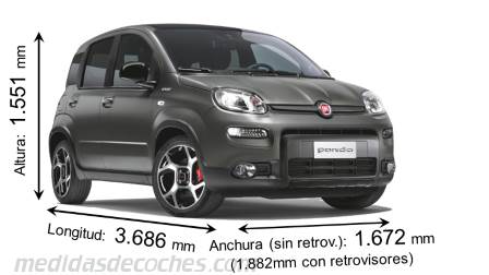 Medidas Fiat Panda 2021 con dimensiones de longitud, anchura y altura