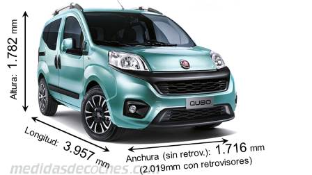 Medidas Fiat Qubo 2016 con dimensiones de longitud, anchura y altura