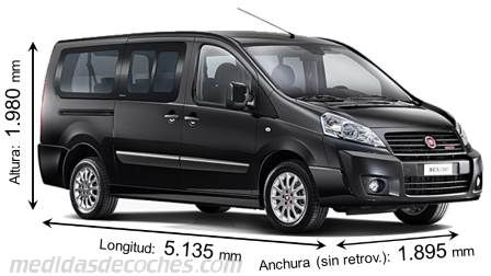 Medidas Fiat Scudo Combi Larga 2012 con dimensiones de longitud, anchura y altura