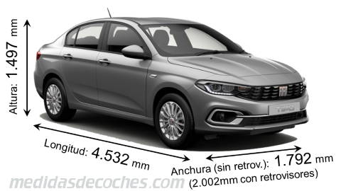 Medidas Fiat Tipo 4 puertas 2021 con dimensiones de longitud, anchura y altura