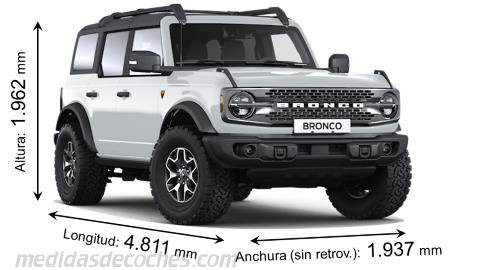 Medidas Ford Bronco 2023 con dimensiones de longitud, anchura y altura