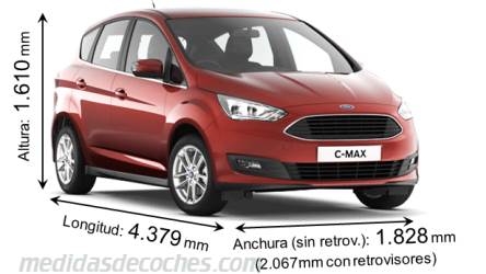 Medidas Ford C-MAX 2015 con dimensiones de longitud, anchura y altura