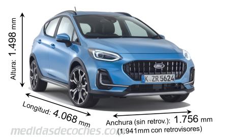 Medidas Ford Fiesta Active 2022 con dimensiones de longitud, anchura y altura